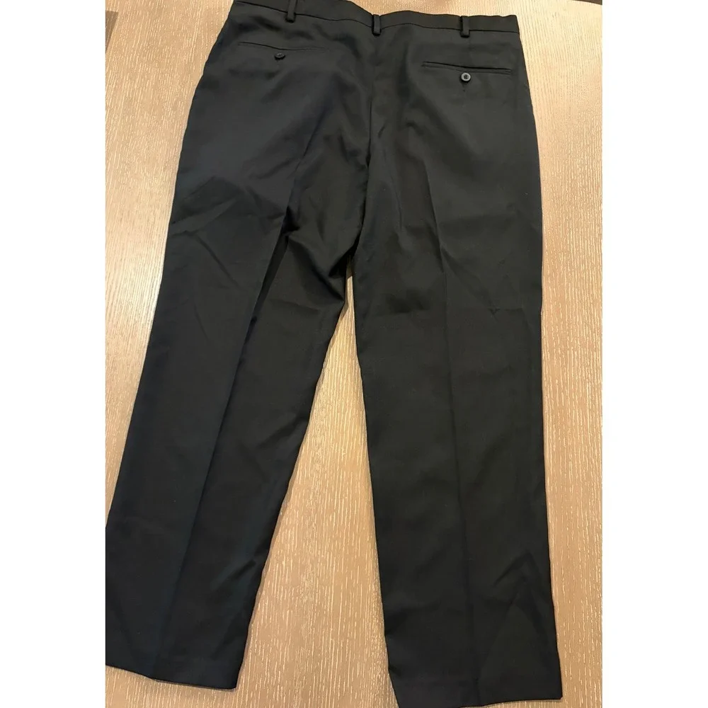 Jos A Bank Traveler Mens Dress Pants 36x29 Black Flat Front Career Slacks